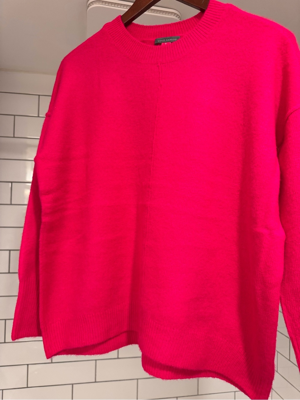 Vince Camuto Center Seam Paradox Crew Neck Sweater Barbie Hot Pink Size Small
